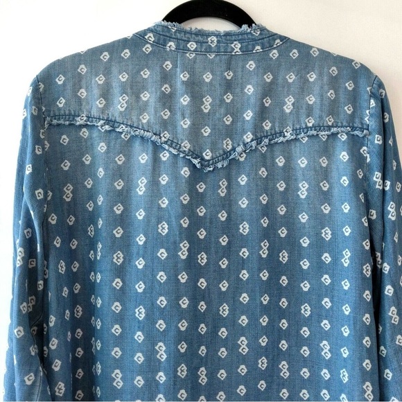 Cloth & Stone Anthropologie Women’s Print Chambray Roll Tab Shirt Dress - Picture 3 of 9